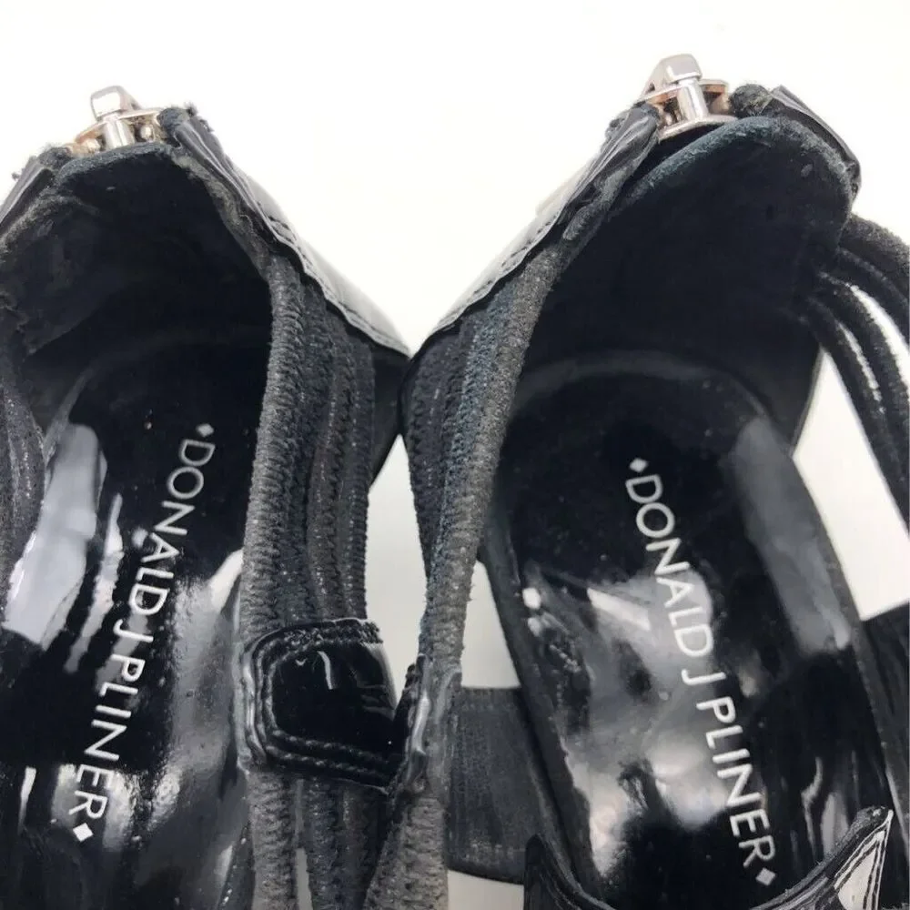 Donald‎ J Pliner Womens Ankle Cuff Sandals Black Thong Wedge Heel Zip Back 7.5 M